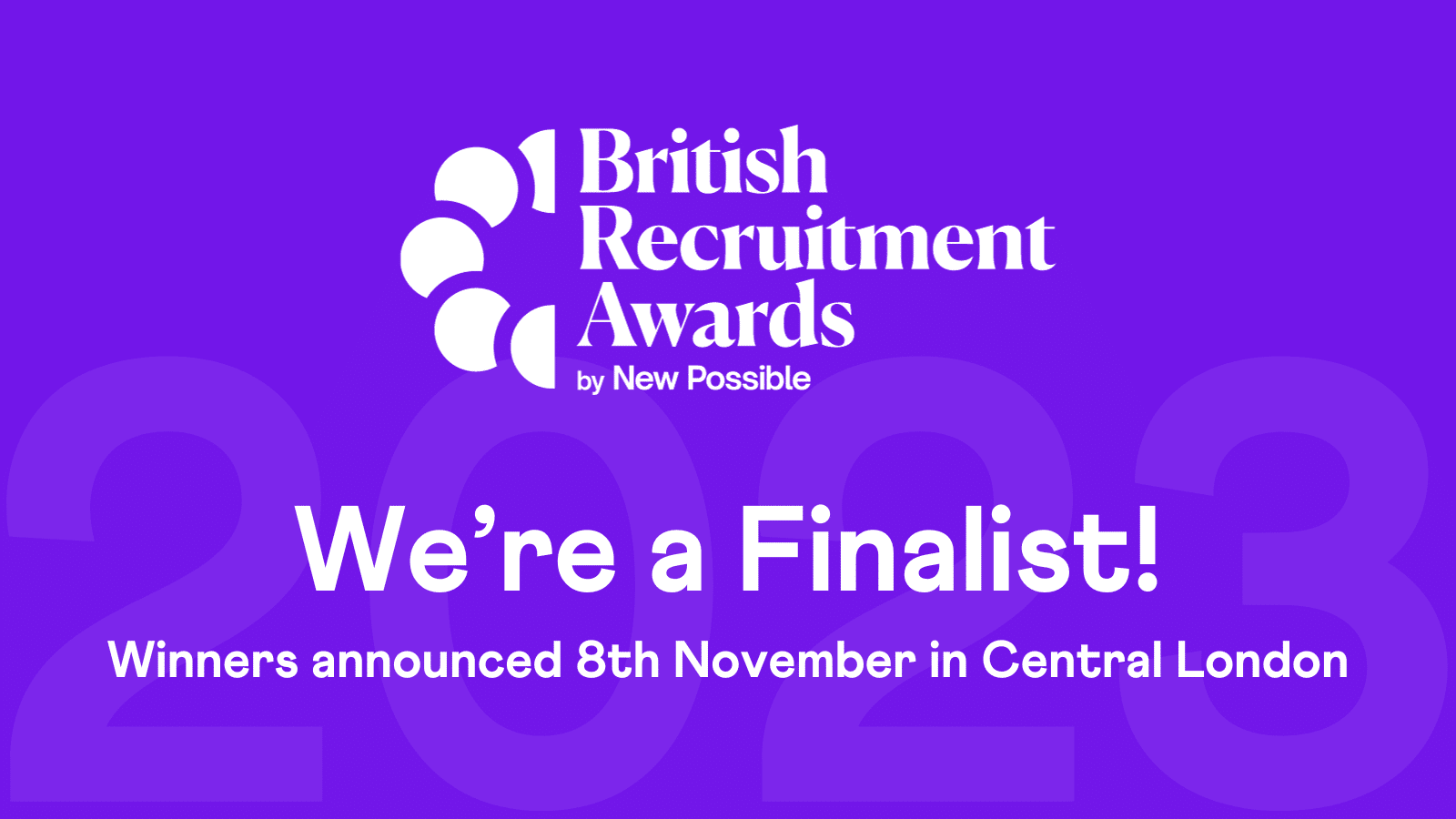 Purple background with white text that reads 'British Recruitment Awards - We're a Finalist!'
