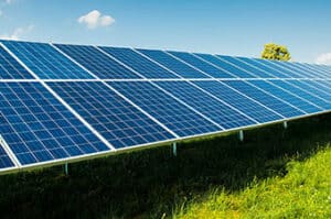 Solar panels under blue sky